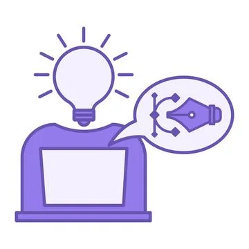 Purple Creator Icon. Vector Icon. Person Working with a Laptop, Glowing Lig.. 스톡 일러스트