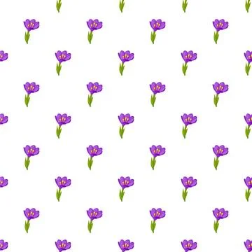 Purple crocus floral pattern creating seamless background Stock Illustration