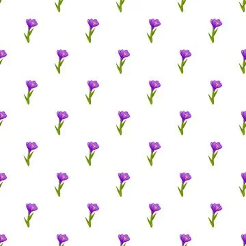 Purple crocus flower seamless pattern repeating background 스톡 일러스트