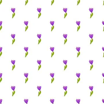 Purple crocus flower seamless pattern repeating background Stock Illustration