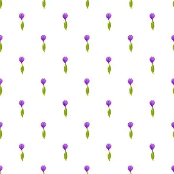 Purple crocus flower seamless repeating pattern on white background Stock Illustration