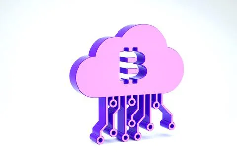 Purple Cryptocurrency cloud mining icon isolated on white background. Blockch 스톡 일러스트