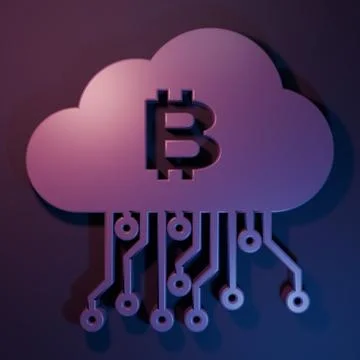 Purple Cryptocurrency cloud mining icon isolated on purple-blue background... 库存插图