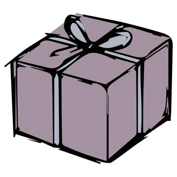 Purple Cube Gift Box with Blue Ribbon Stock Illustration