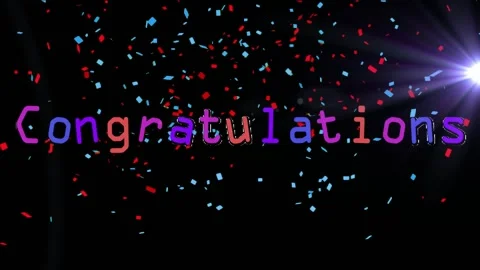Purple cubes appearing left, trailing, forming Congratulations while confetti Stock Footage 323119140