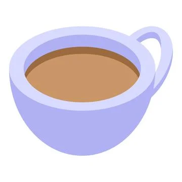 Purple cup containing steaming hot coffee in isometric view Stock Illustration