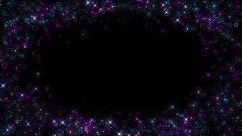 Purple cyan bubble border black background with glittering stars, neon circles, Stock Footage 340413151