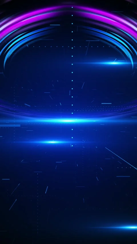 Purple cyan light ring interface with sweeping circular arcs, deep blue tech Stock Footage 333859658