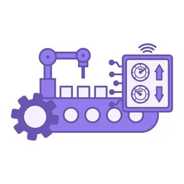 Purple Cyber-Physical Systems Icon. Vector Illustration. Robotic Arm, Conve.. Stock Illustration