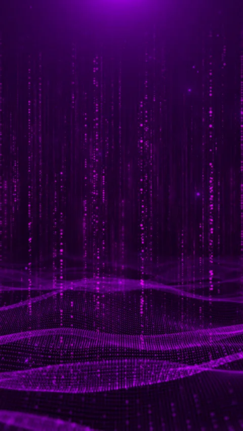 Purple cyber Tech Matrix Rain Falling Glowing Waveform Grid data futuristic Stock Footage 314199655