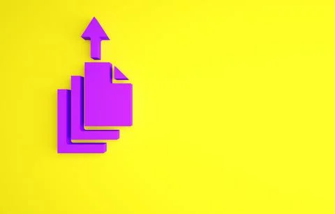 Purple Data export icon isolated on yellow background. Minimalism concept. 3d Illustrazione stock