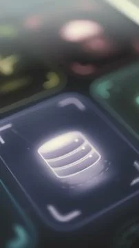 Purple database control glows on a multi-button interface, representing Stock Photos
