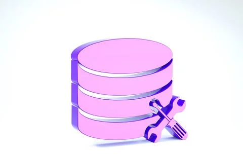 Purple Database server with screwdriver and wrench icon isolated on white bac イラスト素材