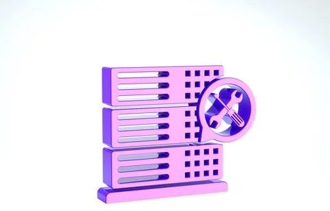 Purple Database server with screwdriver and wrench icon isolated on white bac Stockillustratie