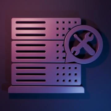 Purple Database server with screwdriver and wrench icon isolated on purple-.. Stock Photos