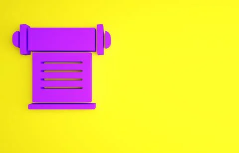 Purple Decree, paper, parchment, scroll icon icon isolated on yellow background Illustrazione stock