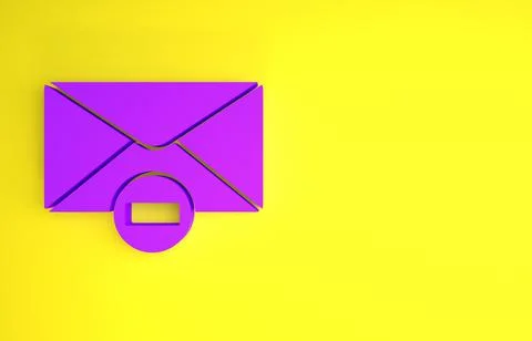 Purple Delete envelope icon isolated on yellow background. Delete or error le Stockillustratie