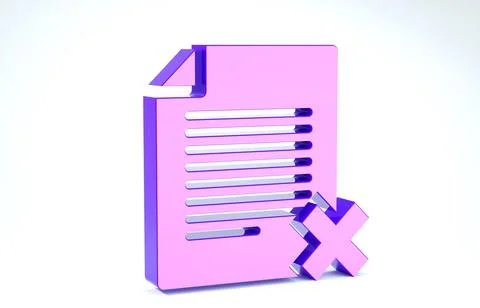 Purple Delete file document icon isolated on white background. Rejected docum 库存插图