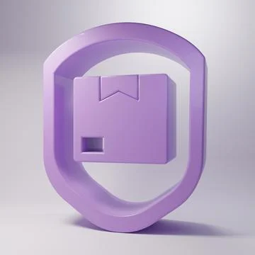 Purple Delivery pack security with shield icon isolated on grey background... Stock Illustration