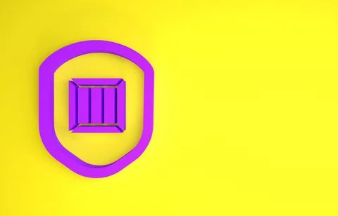 Purple Delivery security with shield icon isolated on yellow background. Deli Stock Illustration