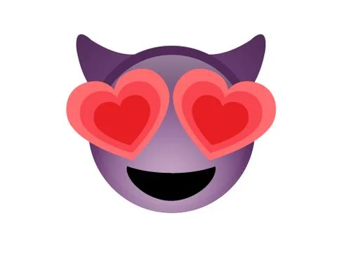 Purple demon devil happy face icon with horns Illustrazione stock
