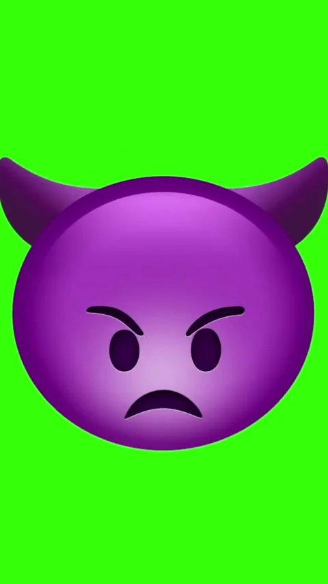 Purple devil emoji face animation on green screen Stock Footage 329406065