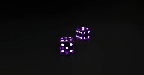 Purple dice falling on black background in slow motion 3D rendering Stock Footage 95392662