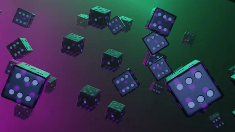Purple dice falling down on gradient background. Gambling concept. Casino.  Video stock 172357659