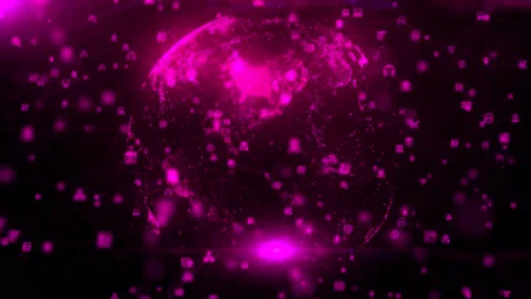 Purple Digital AI Globe Internet Web Network Blockchain Connection Background Stockbeeldmateriaal 204054834