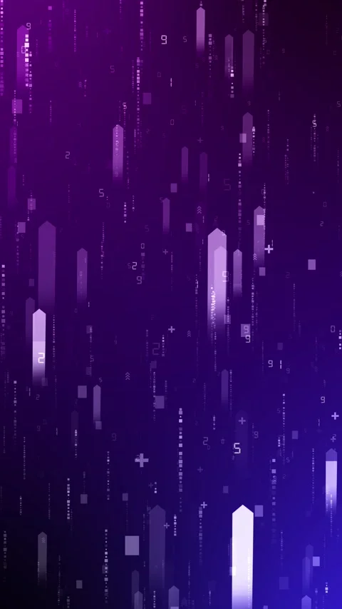 Purple digital arrow background moving bars, numbers, plus signs, data blocks Stock Footage 334129140