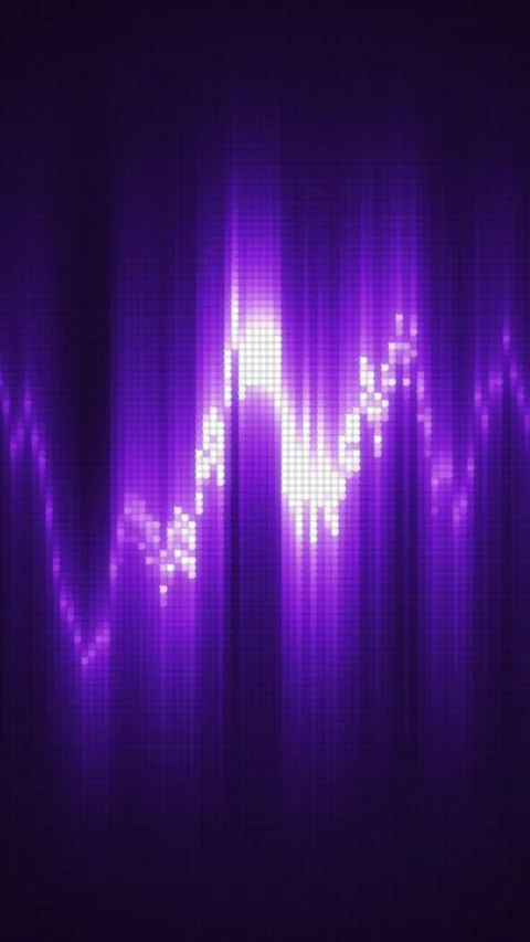 Purple digital audio waveform made of glowing pixels, symbolizing sound, mu.. 動画素材 323400442