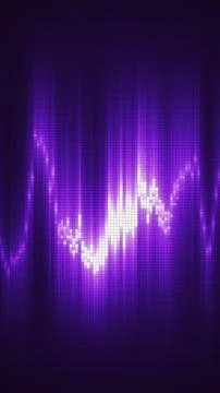 Purple digital audio waveform made of glowing pixels, symbolizing sound, musi Stock Illustration