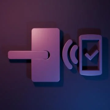 Purple Digital door lock with wireless technology for unlock icon isolated .. Stock Illustration