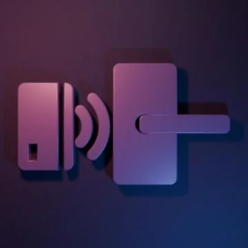 Purple Digital door lock with wireless technology for unlock icon isolated .. 스톡 일러스트