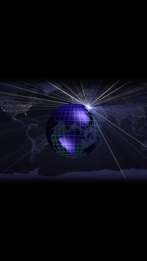 Purple Digital Globe with Light Rays and World Map vertical mobile video Ba.. Stock Footage 344731634