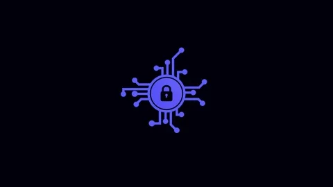 Purple digital padlock icon with circuit board elements on dark animation b.. Stock Footage 321996537