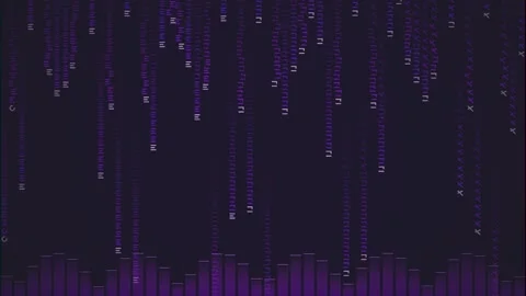 Purple Digital Rain Matrix Code Falling Background with Sound Wave Visualizer Видео 347562356