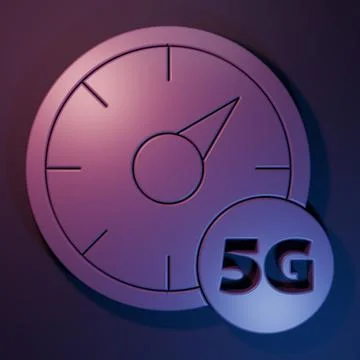 Purple Digital speed meter concept with 5G icon isolated on purple-blue bac.. Illustrazione stock