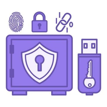 Purple Digital Vault Lock Icon. Vector Illustration. High-Security Electron.. Stock Illustration