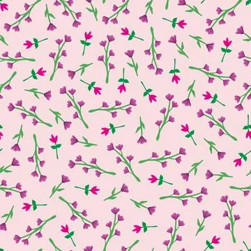 Purple ditsy flowers pattern design on pastel pink background Stock Illustration