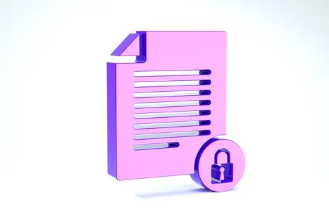 Purple Document and lock icon isolated on white background. File format and p Illustrazione stock
