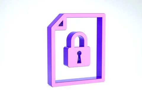 Purple Document and lock icon isolated on white background. File format and p Illustrazione stock
