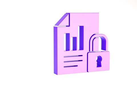 Purple Document and lock icon isolated on white background. File format and p Illustrazione stock
