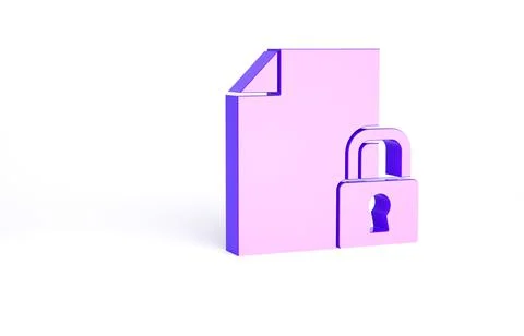 Purple Document and lock icon isolated on white background. File format and p Illustrazione stock