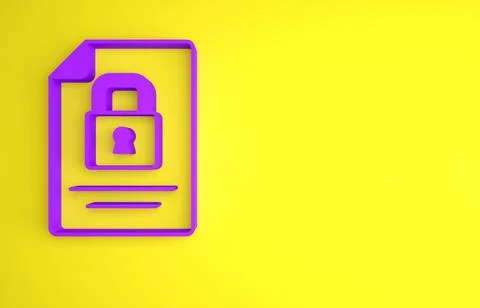 Purple Document and lock icon isolated on yellow background. File format and  Stock Illustration