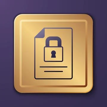 Purple Document and lock icon isolated on purple background. File format and Illustrazione stock