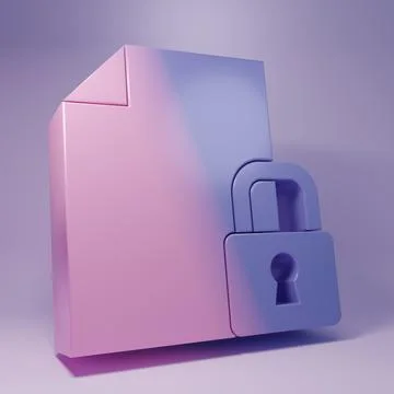 Purple Document and lock icon isolated on purple background. File format an.. Illustrazione stock