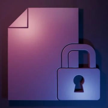 Purple Document and lock icon isolated on purple-blue background. File form.. 스톡 사진