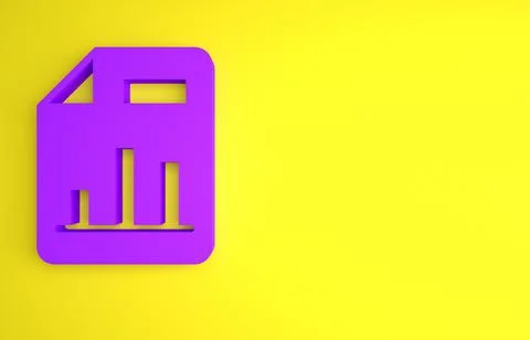 Purple Document with graph chart icon isolated on yellow background. Report t Illustrazione stock