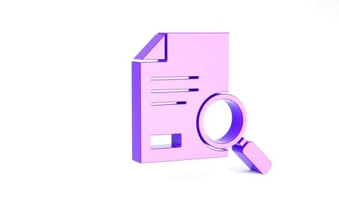 Purple Document with search icon isolated on white background. File and magni Stock Illustration